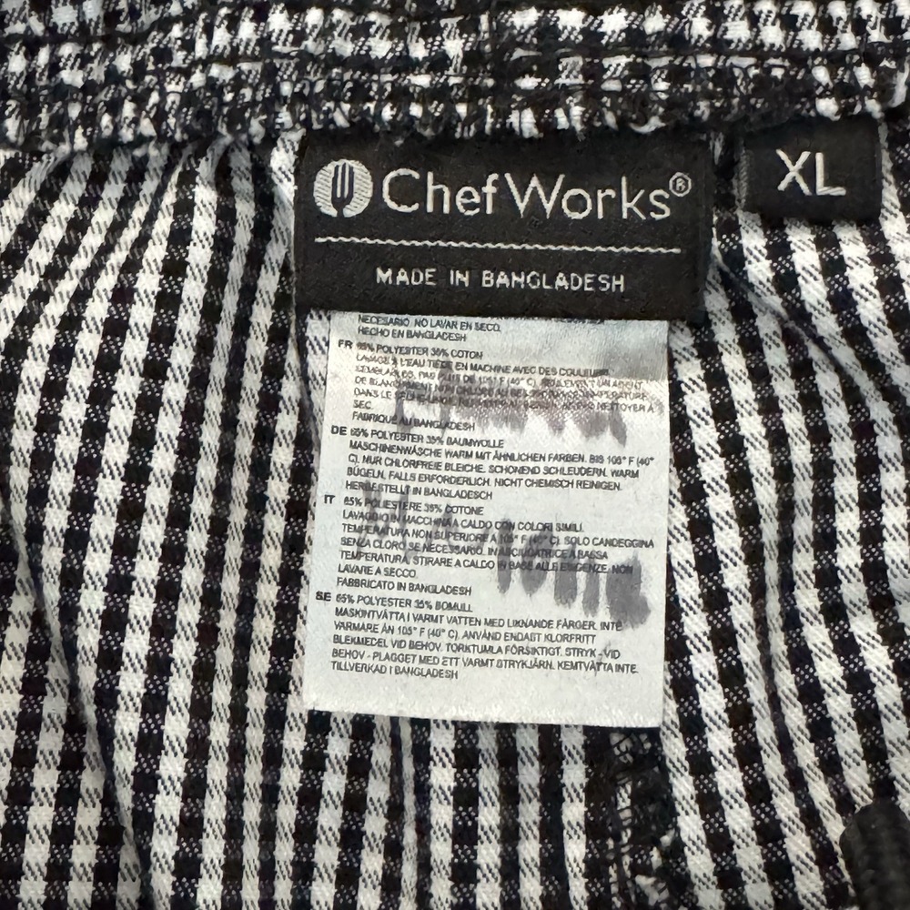 Chefworks Chef Pants Xl Black White Check Elastic Waist Drawstring Kitchen View 3